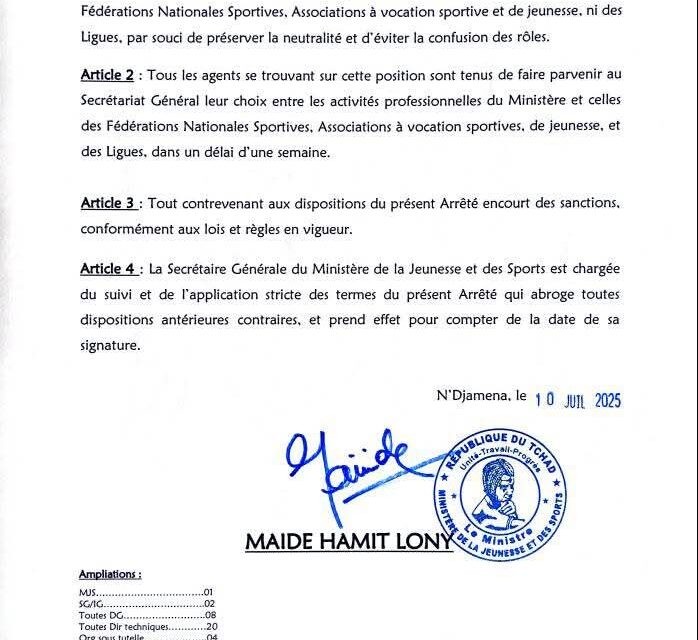 Ministère de la Jeunesse et des Sports : tensions autour de l’application de l’arrêté sur la neutralité administrative